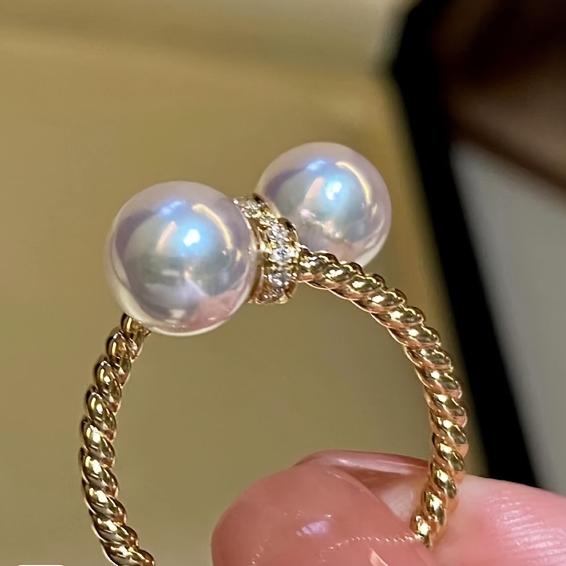 Women's Elegant Imitation Pearl Adjustable Ring, Vintage Style